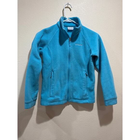 Girls Medium 10/12 teal blue Columbia fleece zip up jacket - Picture 1 of 5